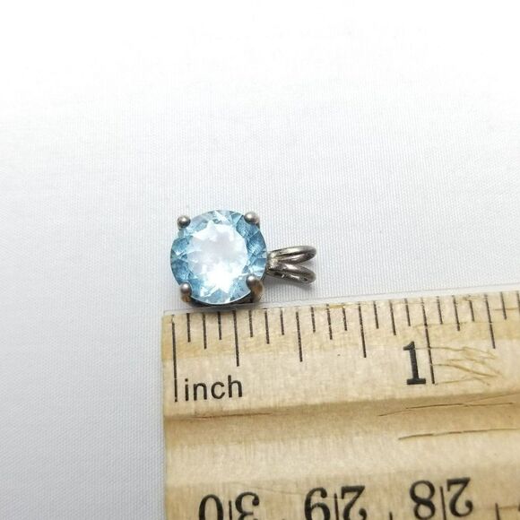 Vintage Sterling Silver Blue Rhinestone Round Pendant Charm, Birthstone, Estate - Picture 5 of 7